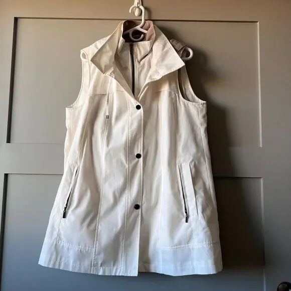 Coldwater Creek Women Ivory Hooded Long Vest Jacket Petite Large Water Repellent - Picture 1 of 13